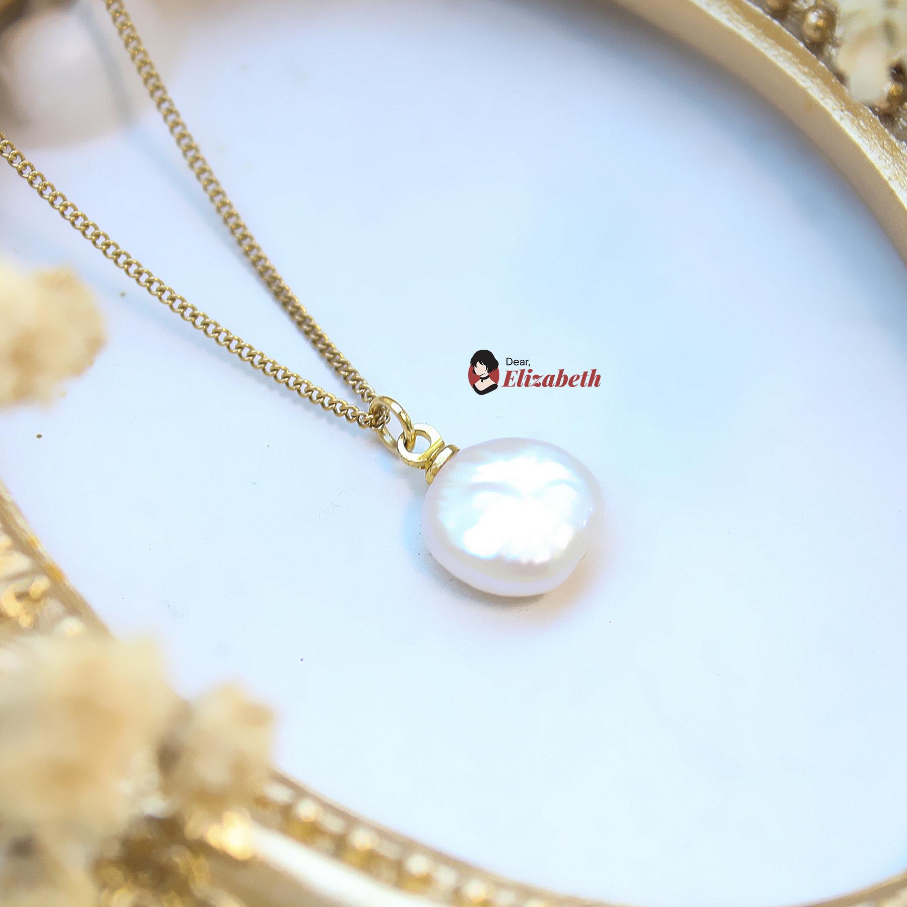 Dainty Authentic Freshwater Coin Pearl  Pendant Necklace