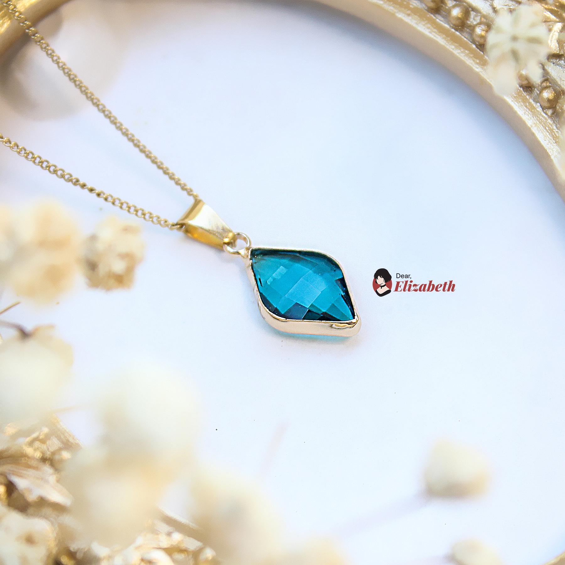 Cyan Blue Droplet Glass Pendant Necklace