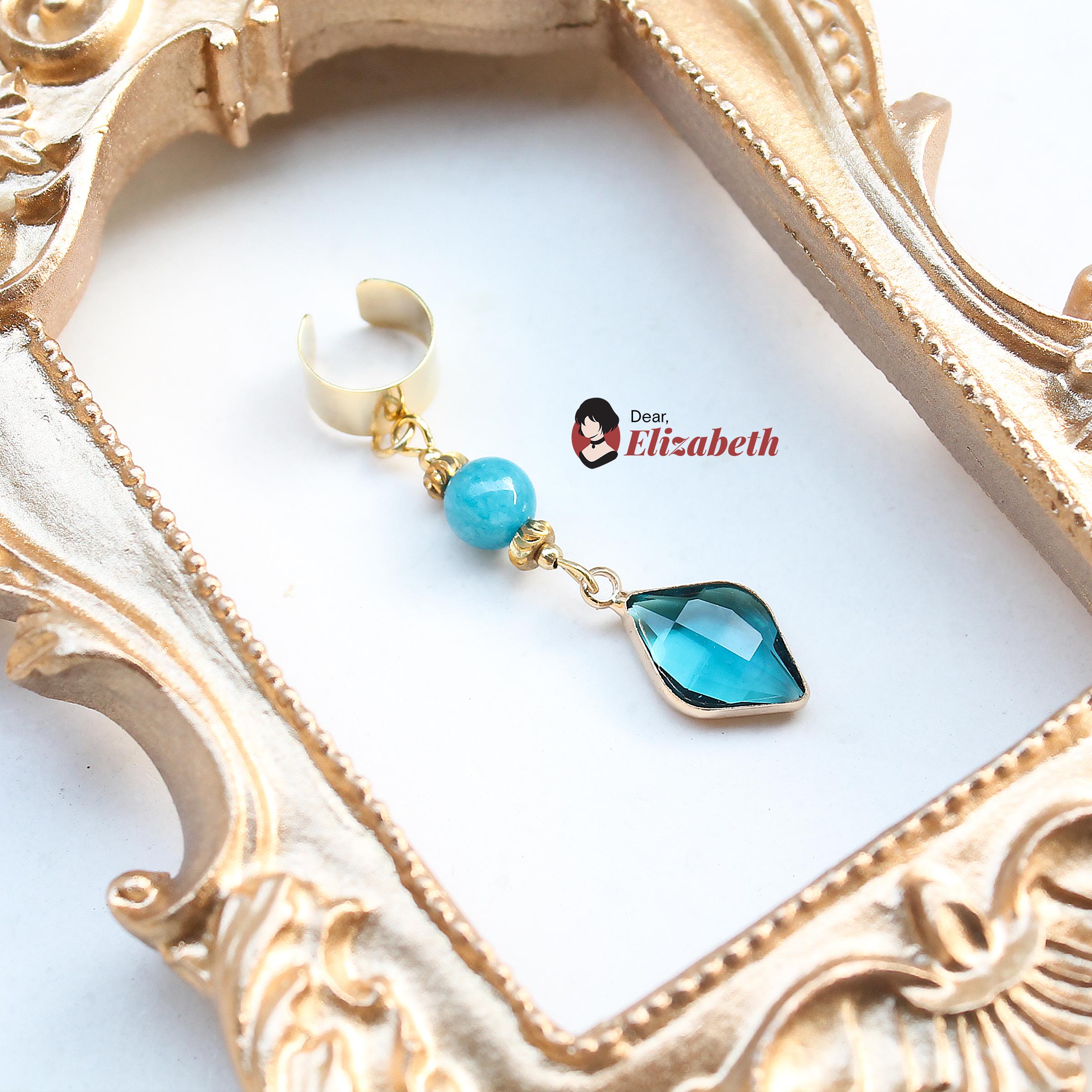 Blue Apatite & Ocean Droplet Dangling Ear Cuffs