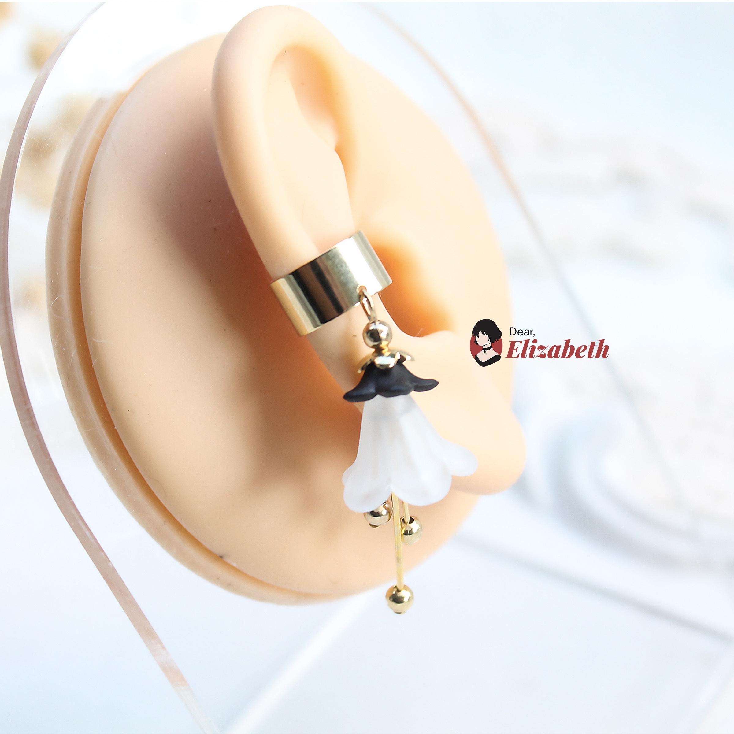 White Lily Dangling Flower Ear Cuff