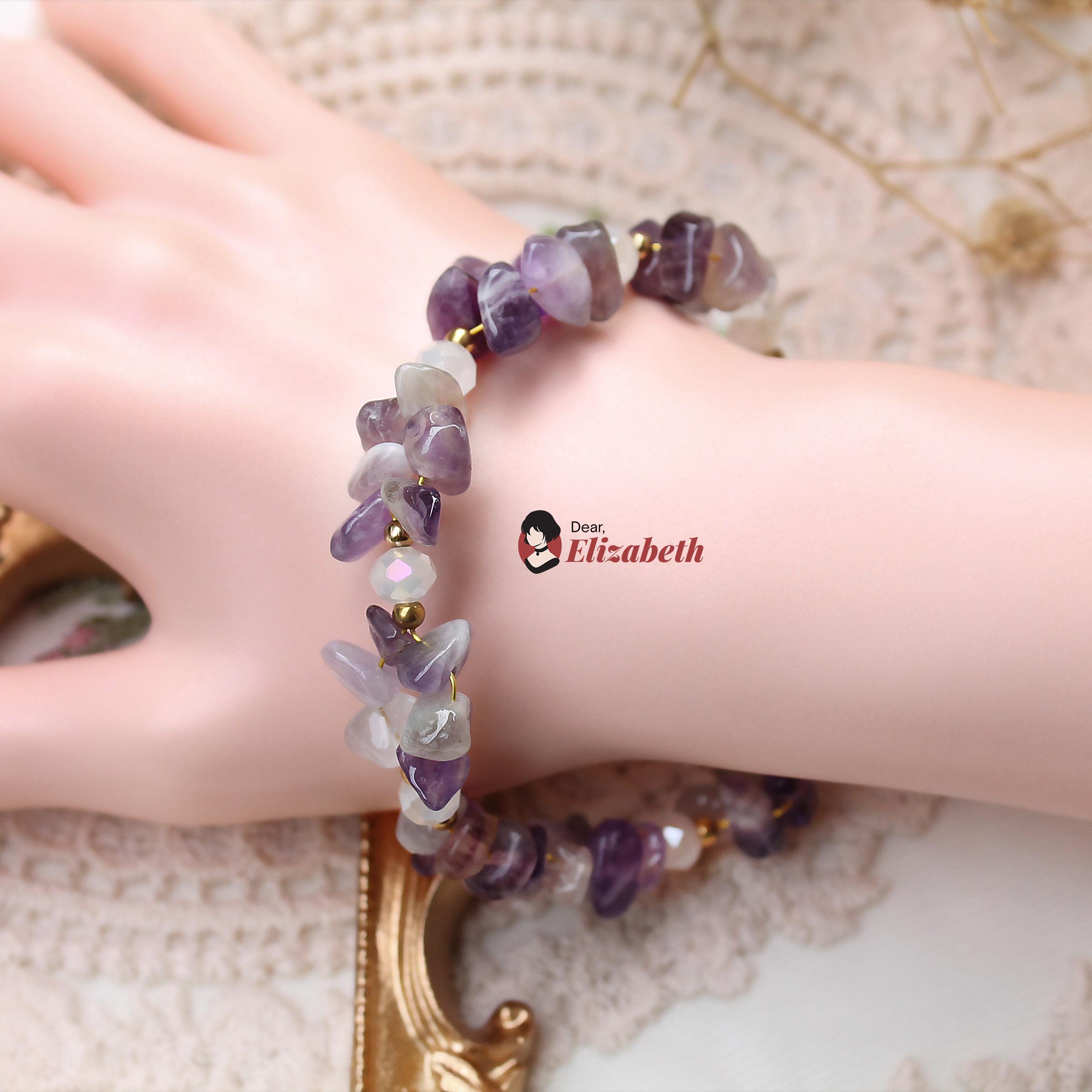 Amethyst Chips & Jasper Crystals Wire Bracelet
