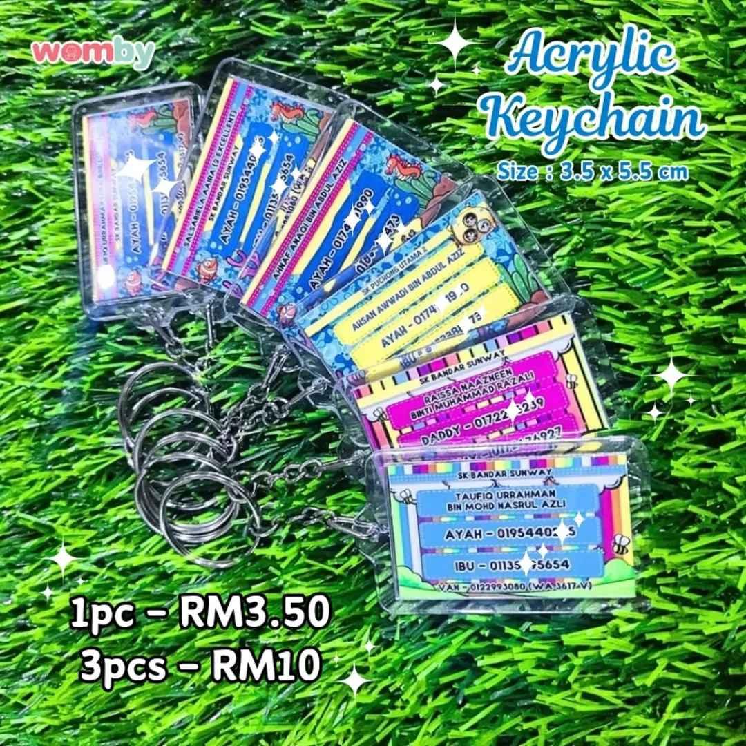 Keychain Beg Sekolah Anak - Print No Tel Ibu Ayah Van Bas