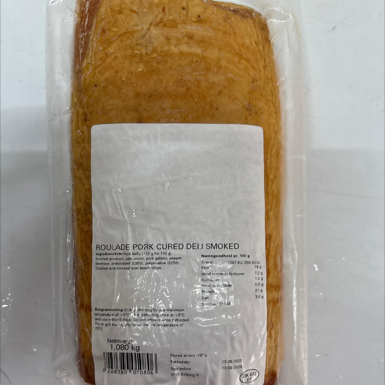 Røget Rullepølse 400g. / 
Smoked spiced meat roll sausage 400g.