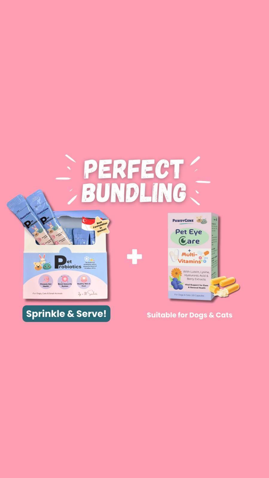 Bundle Deal Pet Probiotics & 2-in-1 Pet Eye Care + Multivitamins (Gut Health, Eye Health & General Health) PawdyGene SG