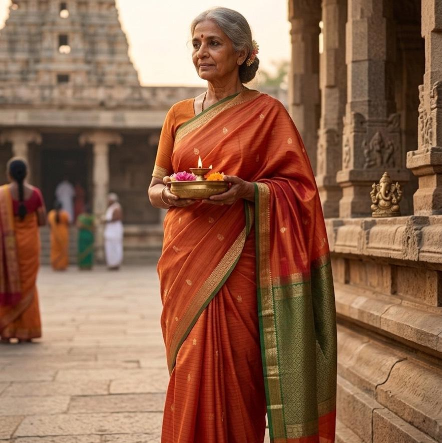 Lightweight Soft Silk Pure Kanchipuram in Burnt Orange