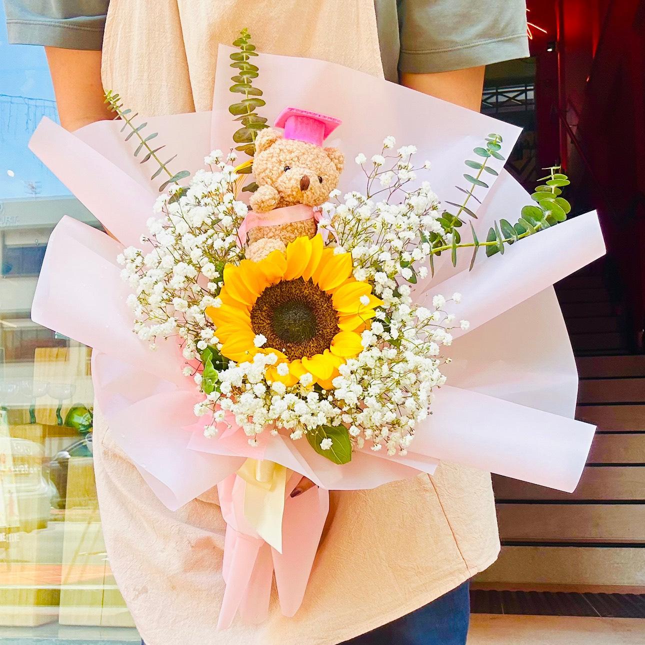 Graduation Sunflower Bear Bouquet
