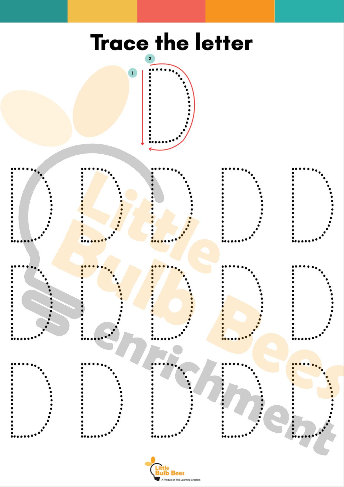 Letter D Tracing Practice Sheets (Printable)