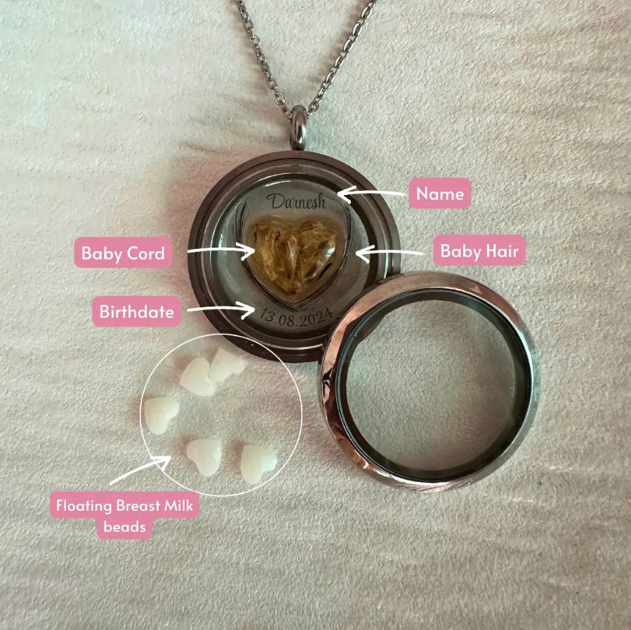 Keepsake Locket | Umbilical cord + Hair Curl + Breast Milk | Name + D.O.B