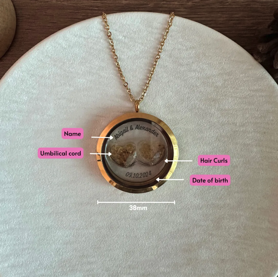 Keepsake Locket | Heart Shaped Bead | Umbilical cord + Hair Curl + Breast Milk