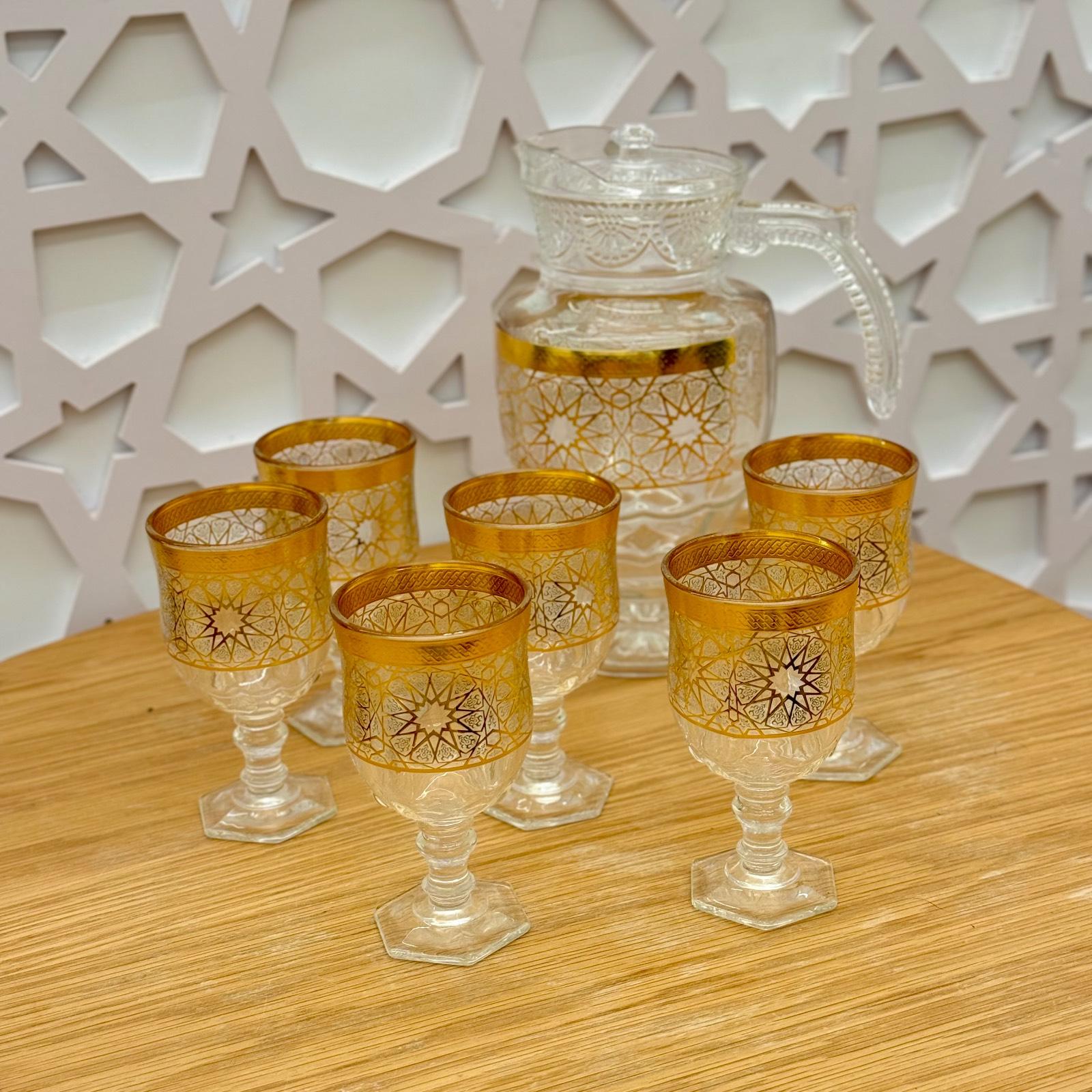 Glass Cold Beverage Jug & Cup Set (7-piece)