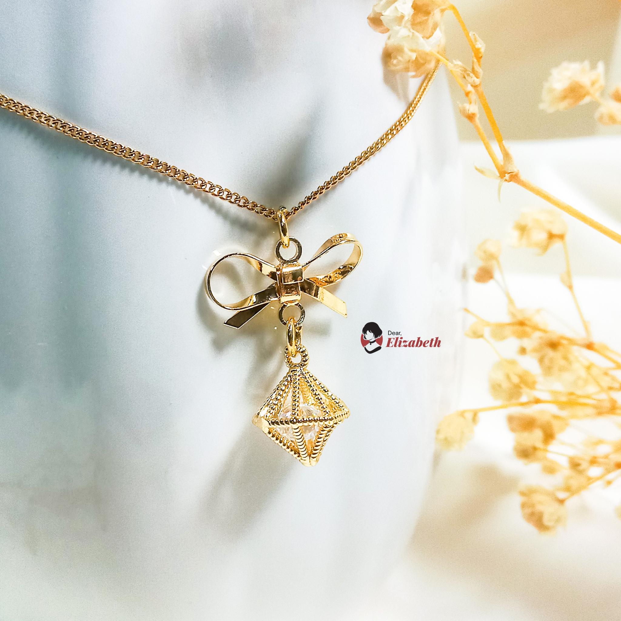 Lady Desideria Ribbon Diamond Zircon Pendant Choker Necklace
