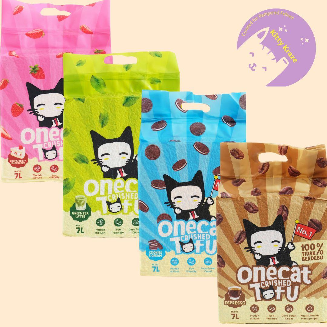 One Cat Crushed Tofu Cat Litter - Cookies and Cream - 1 Carton 8 Packs