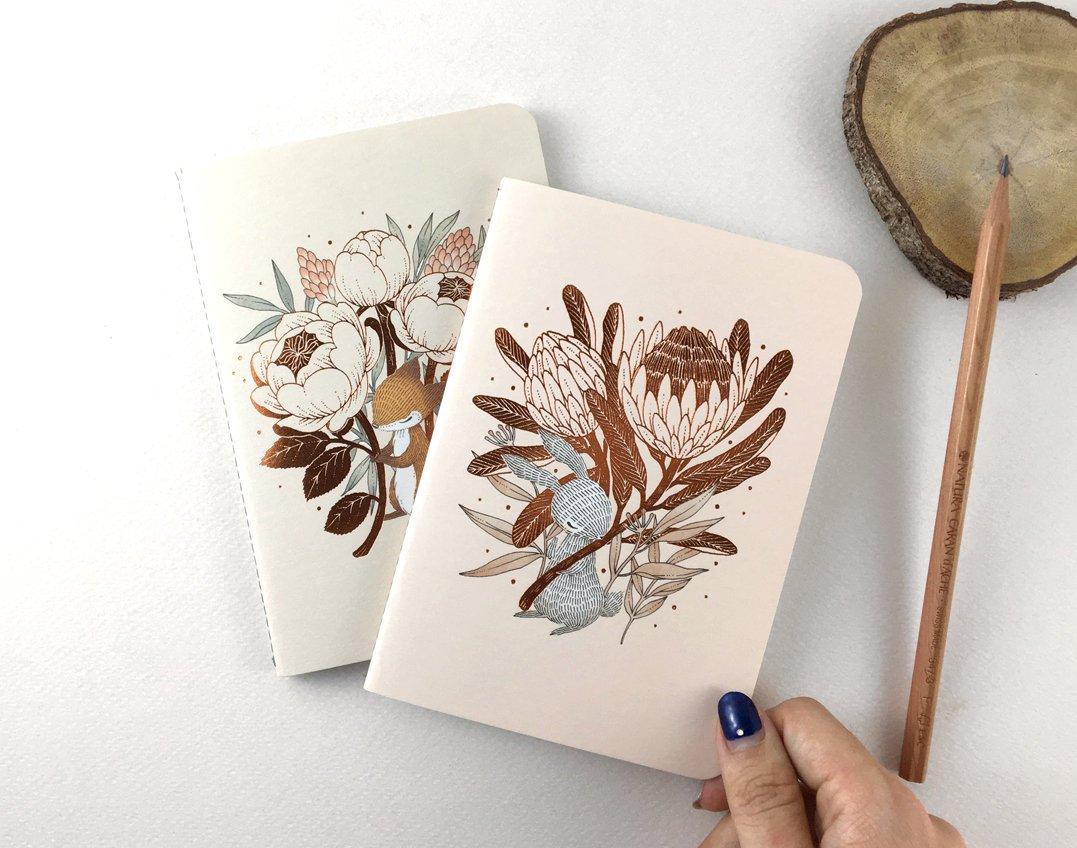 Copper Foil Botanical Pocket Notebook - King Protea & David Austin | Botanical Collection (Minor Defect Sale)