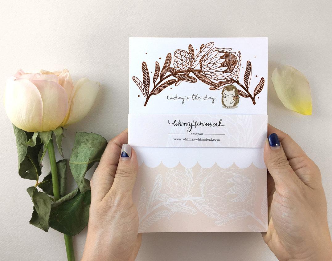 Hedgehog & King Protea - Copper Foil Notepad | Botanical Collection