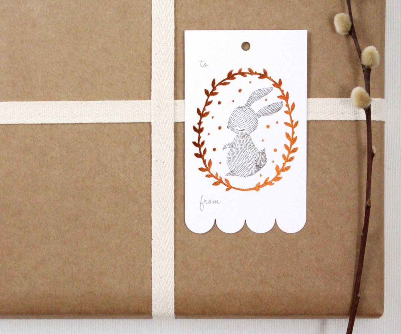 Winter Rabbit Christmas Gift Tags - Copper Foil on White Card