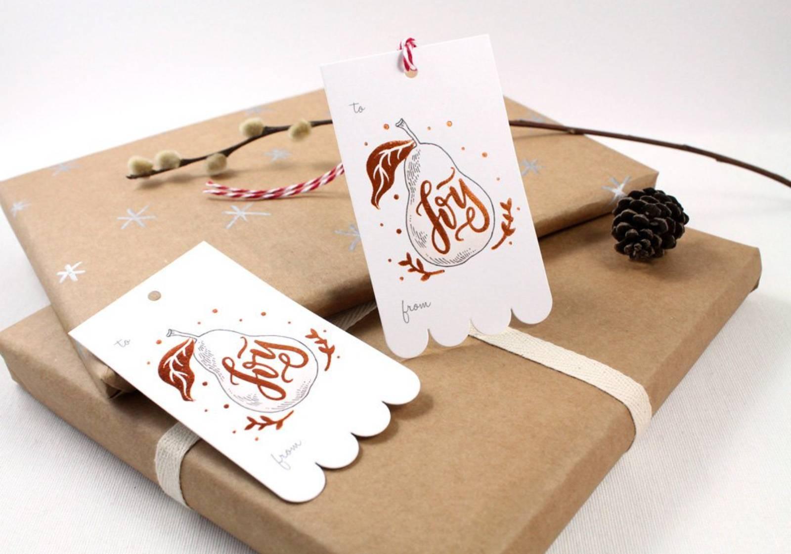 Rabbit Wreath Christmas Gift Tags - Copper Foil on White Card