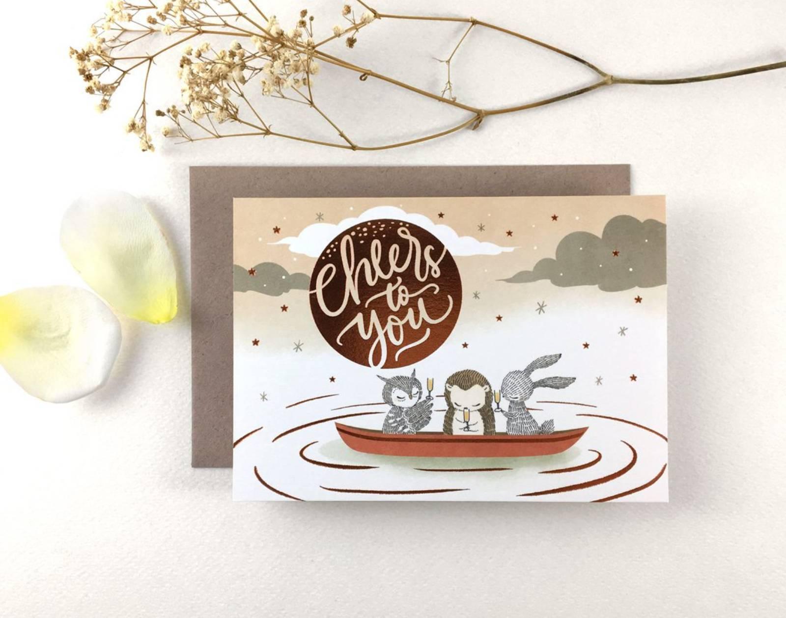 Let's Celebrate, Hip Hip Hooray - Copper Foil Greeting Card
