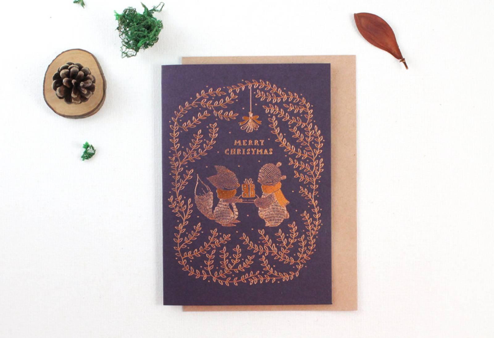 Happy Holidays - Copper Foil Christmas Greeting Card