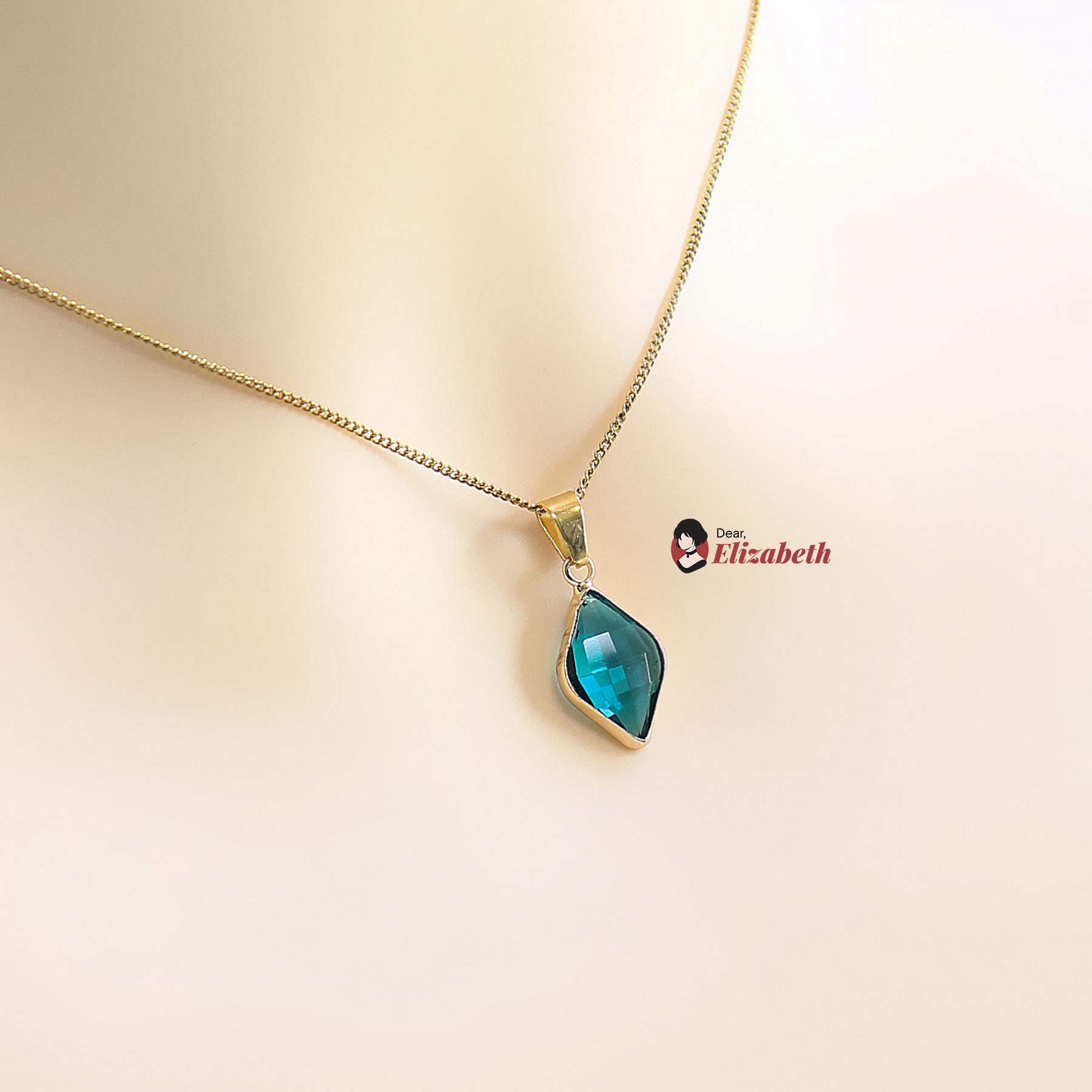 Cyan Blue Droplet Glass Pendant Necklace