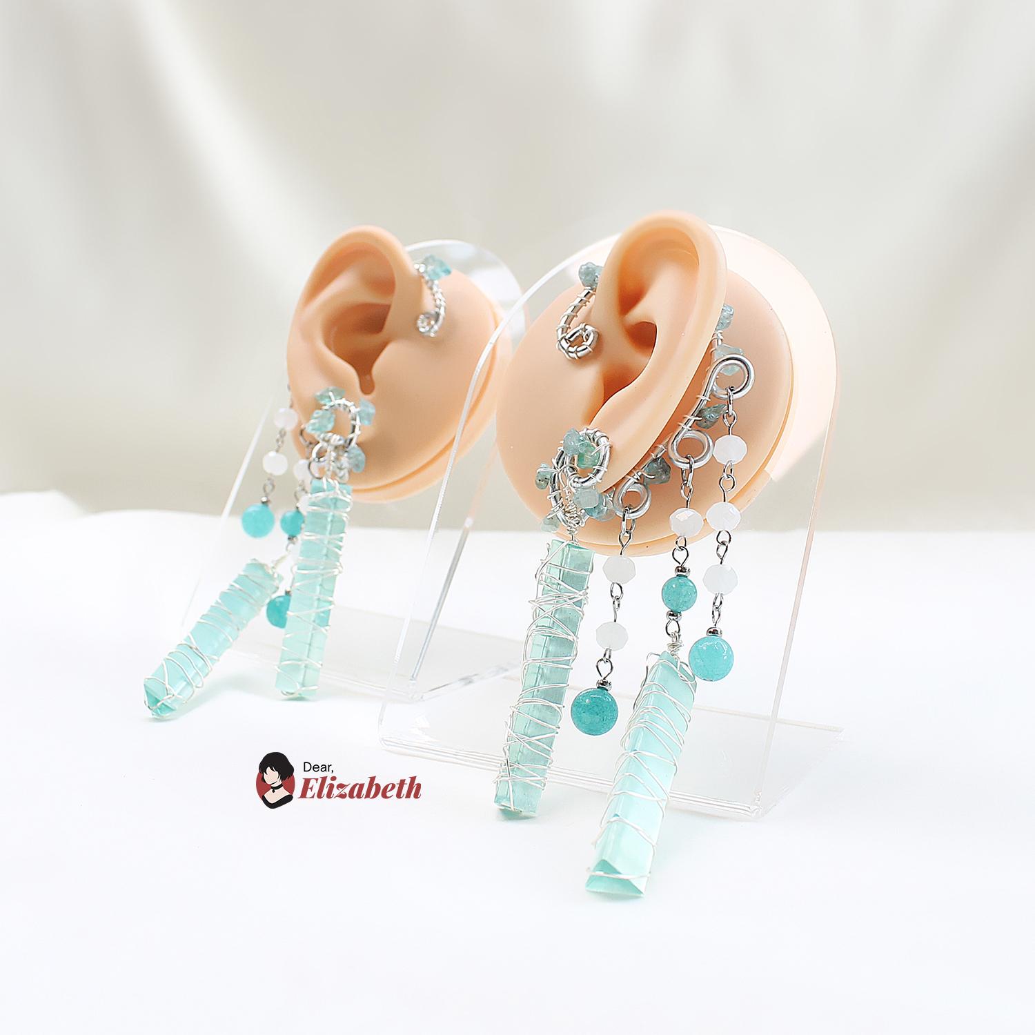 Saffiramen Ocean Blue Resin Crystals Ear Cuffs
