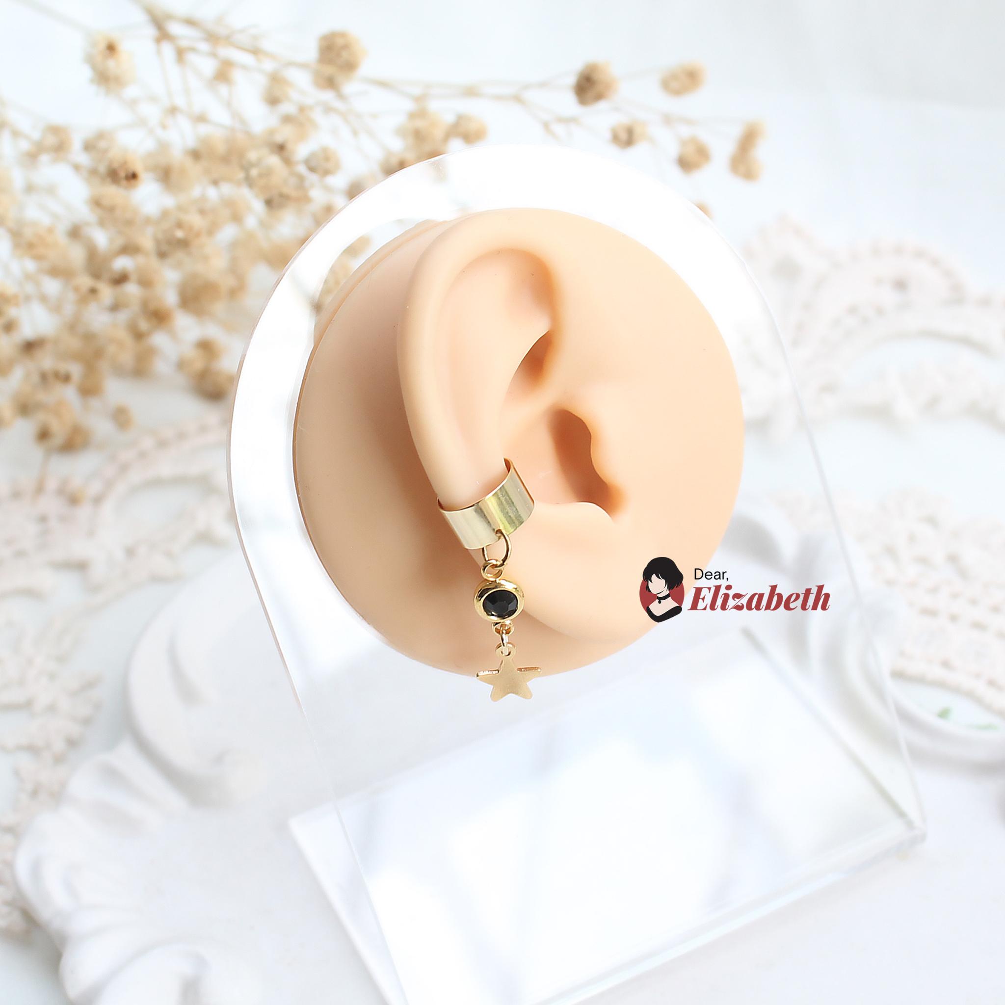 Black Rhinestone Crystal and Star Dangling Ear Cuff