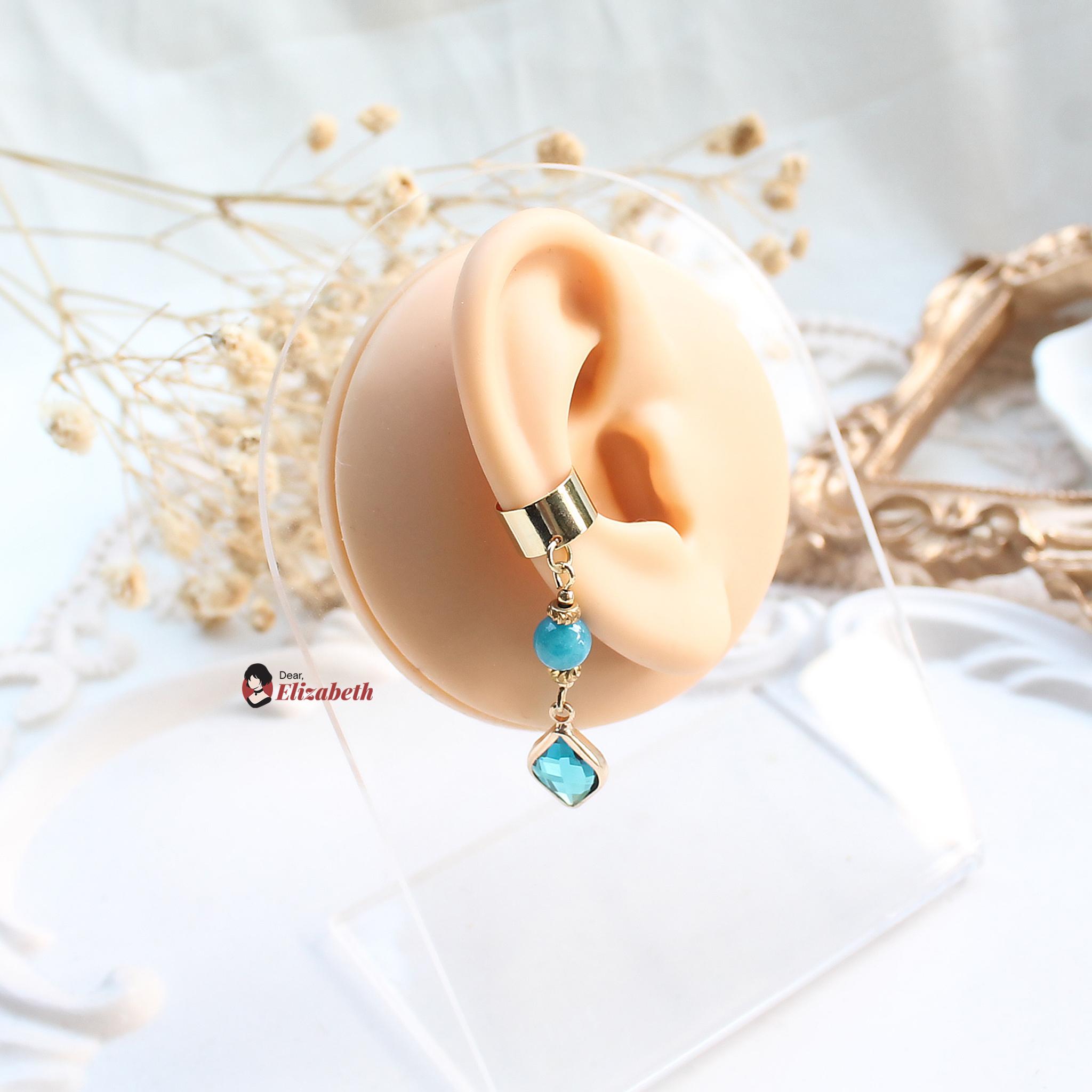 Blue Apatite & Ocean Droplet Dangling Ear Cuffs
