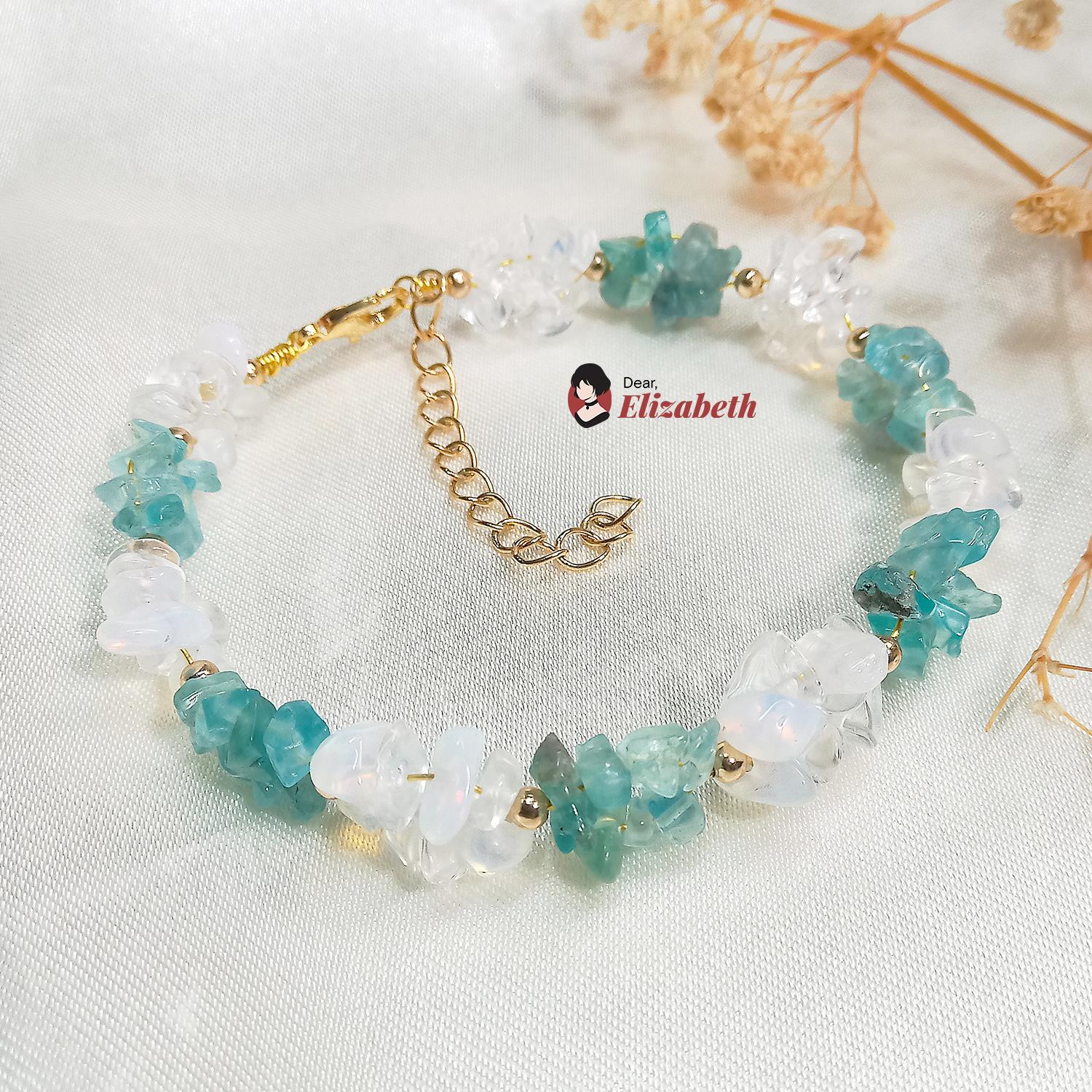 Dainty Pyroxene Jadeite & Opal Chipstones Wire Bracelet