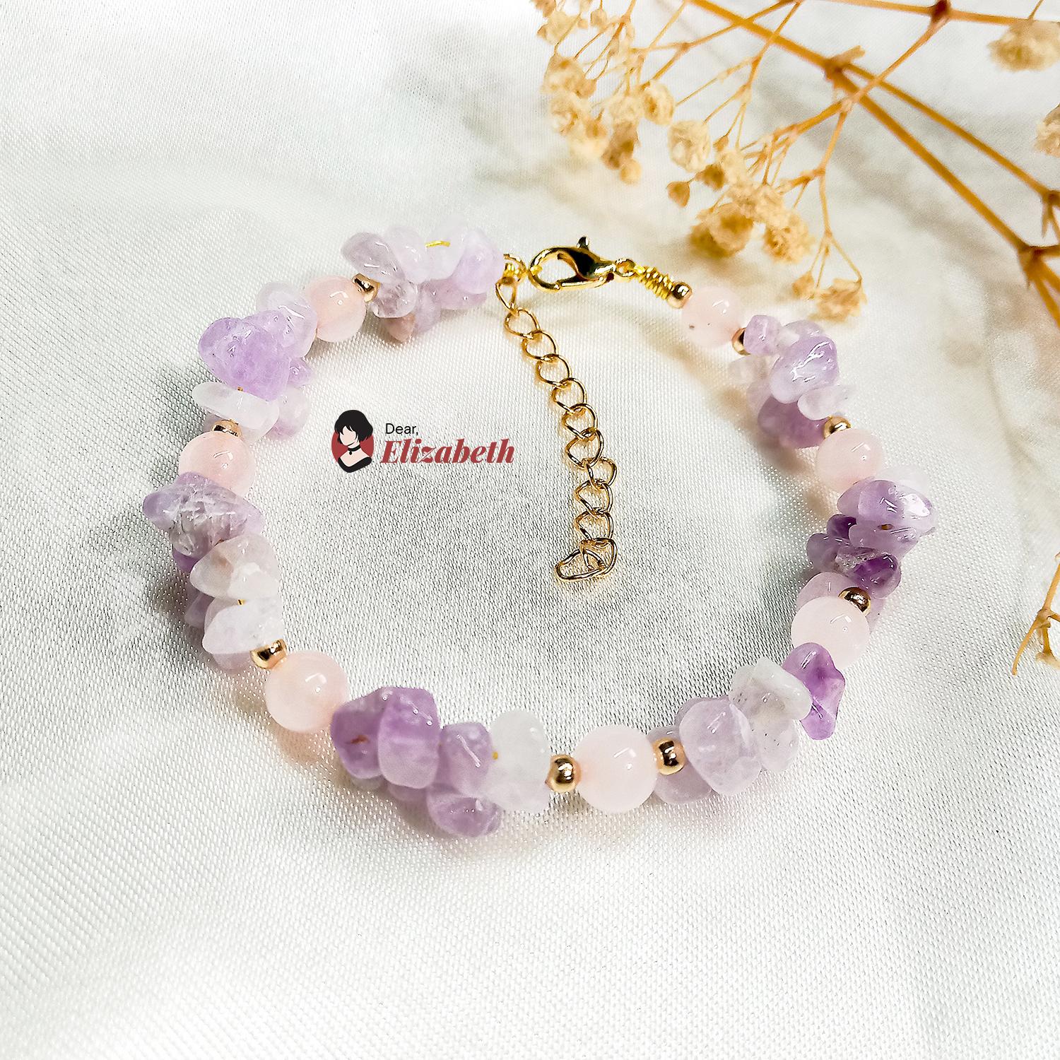 Light Purple Jade & Rose Quartz Wire Bracelet