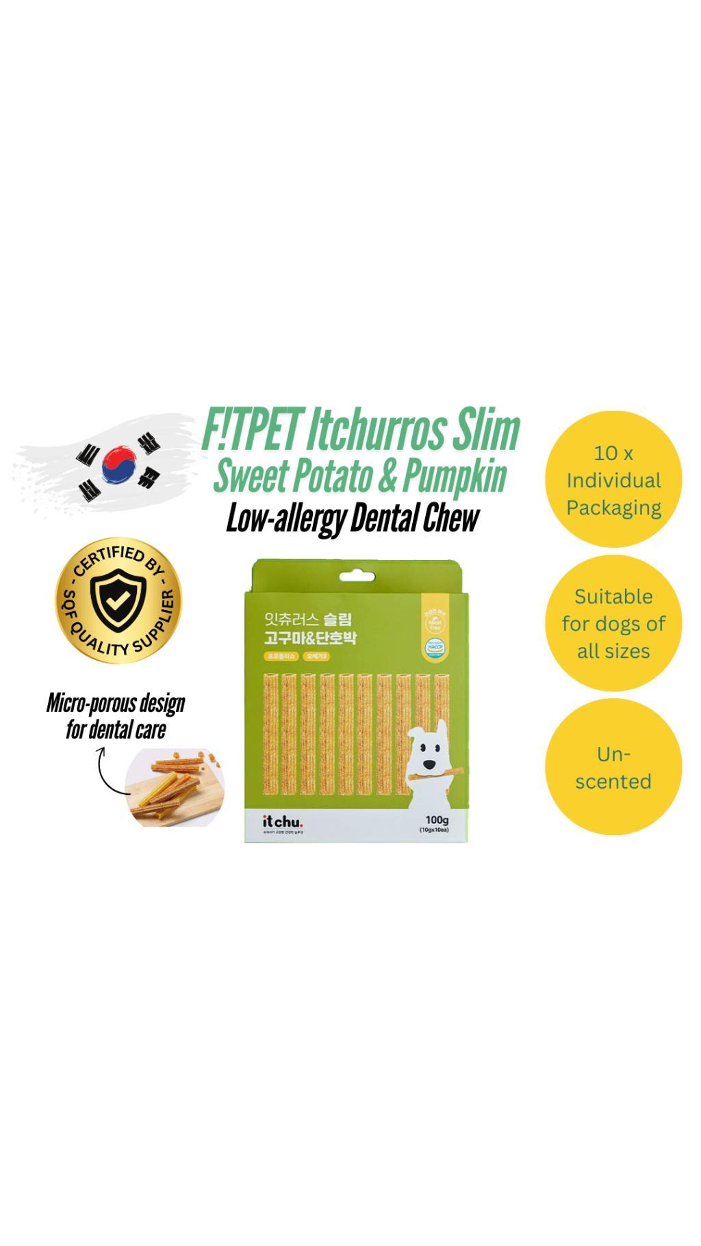 FITPET It Churros Slim Meat Free Low Allergy Dog Dental Chew Sweet potato & Pumpkin [SG Authorized Distributor & Stock]