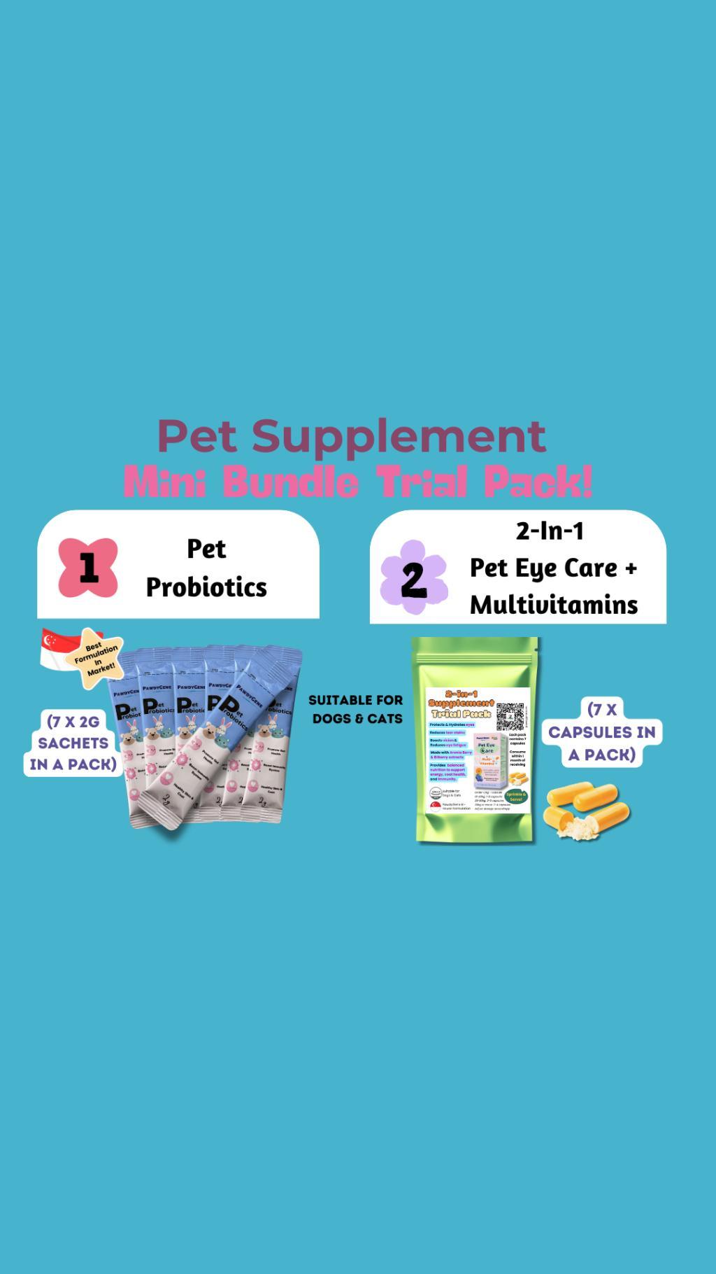 *Trial Pack* PawdyGene Pet Probiotics & Pet Eye Care + Multivitamins Trial Pack Bundle Deal (Gut, Eye and General health)