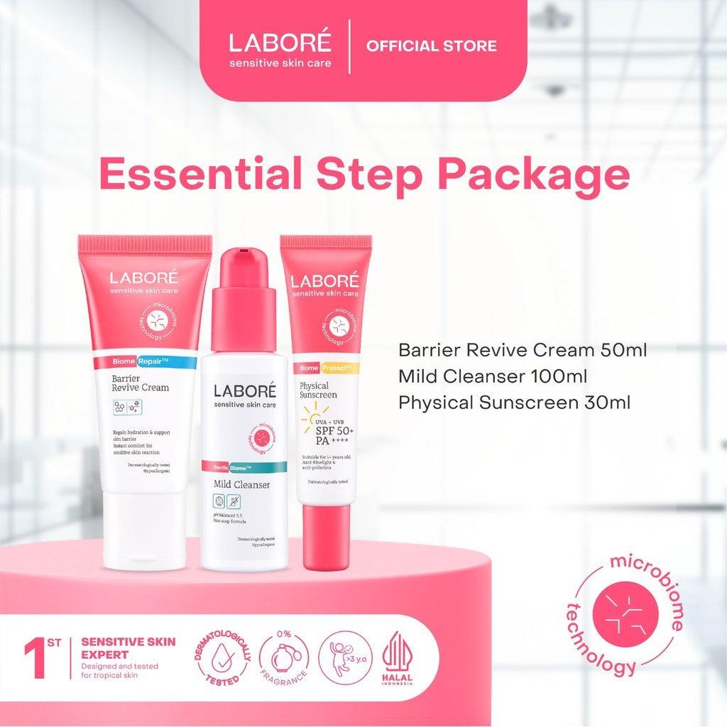 Labore Essential Step Package - Paket Mild Cleanser 100ml, Barrier Revive Cream 50ml, Physical Sunscreen 30ml untuk Perawatan W…