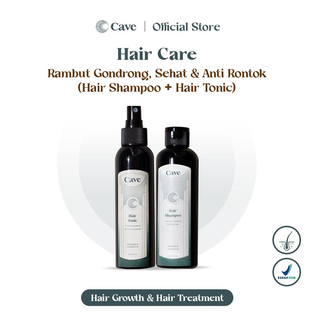 Cave Hair Shampoo & Hair Tonic - Penumbuh Pemanjang Pelebat Rambut Pria Mengurangi Rontok & Kebotakan
