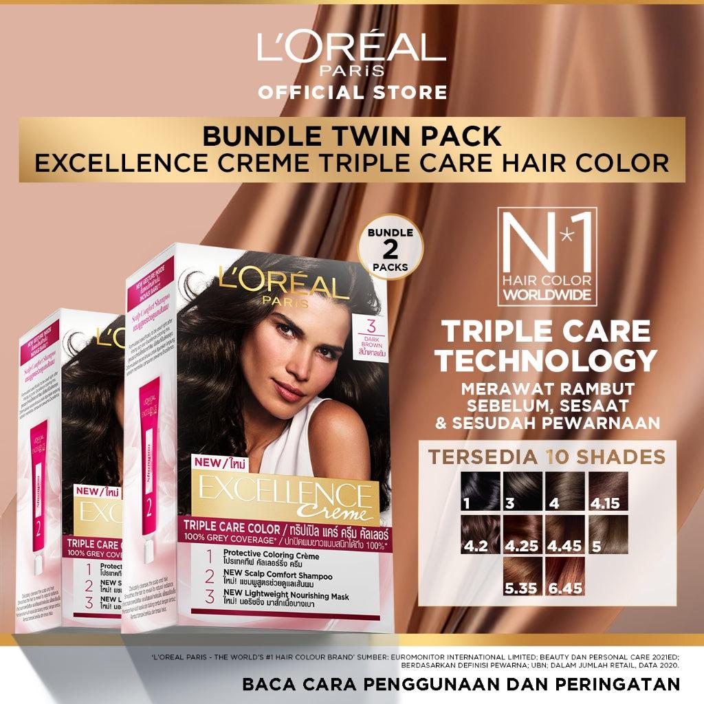 [PAKET HEMAT ISI 2] L'Oreal Paris Excellence Creme Triple Care Hair Color | (Cat / Pewarna Rambut Permanen) | Twin Pack Hair Co…