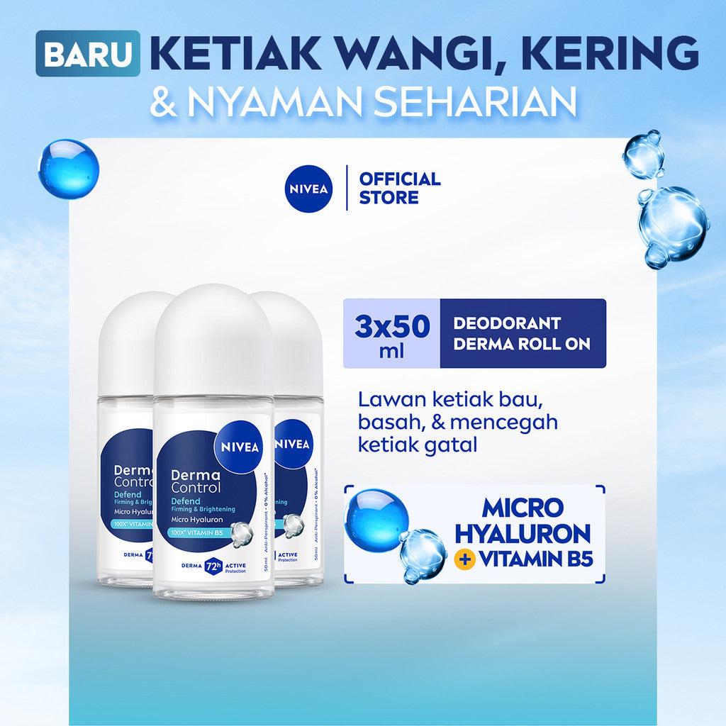 (PAKET HEMAT ISI 3) NIVEA Deodorant Roll On Derma Control Defend 50ml - Deodoran wanita skin barrier kulit ketiak sensitif perl…