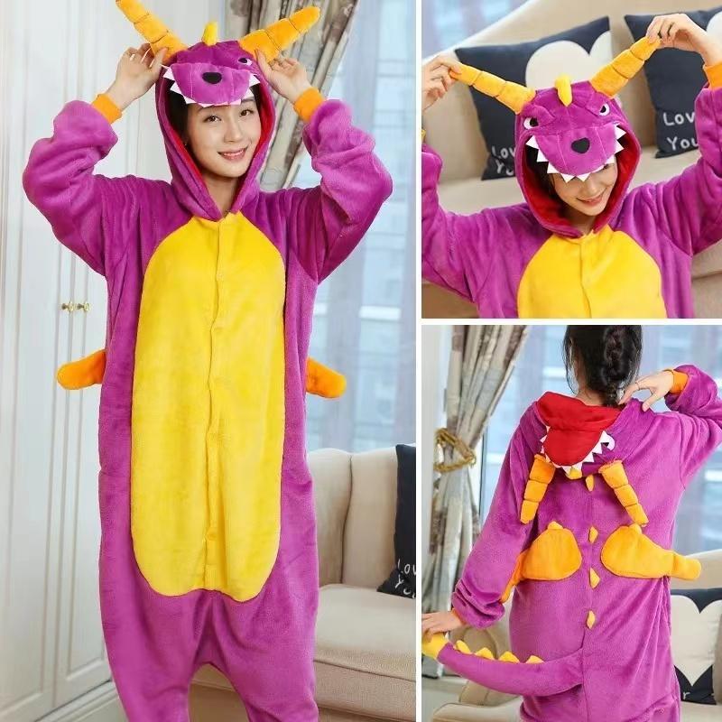 Costume Animal Adult Fleece Dinosaurs/Dragon Green & Purple (S - XL)