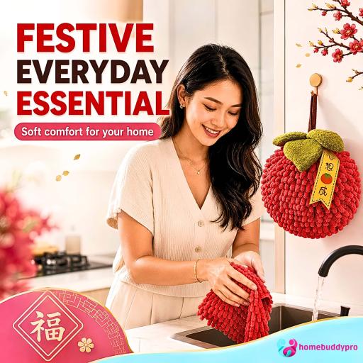 Chinese New Year Hand Towel Quick Dry Strong Water Absorbent Microfiber Towels Free Hook - image 9