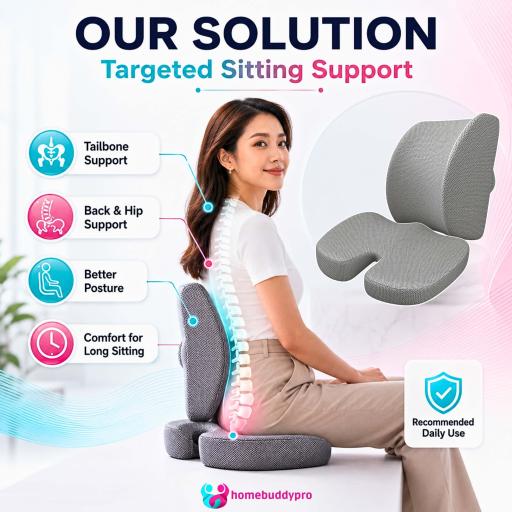 HomeBuddyPro Memory Foam Lumbar Support Cushion for Office Chair & Car, Ergonomic Back Cushion - image 3