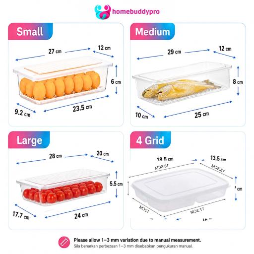 Refrigerator Freezer Storage Box with Drain Tray, Stackable Food Container - image 5