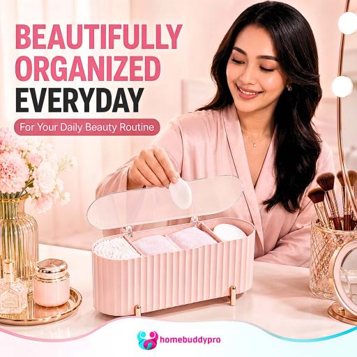 Dustproof Makeup Organizer Box with Transparent Cover, Cosmetic Storage Holder - image 5