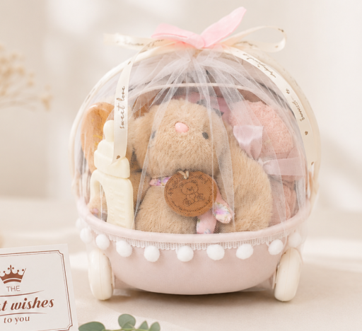Angeliz Mini Cart Grooming Bunny Baby Hamper Gift Basket Set 9 Pcs- Pink - image 2