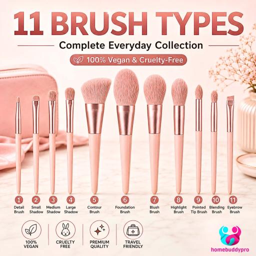 11pcs Makeup Brush Set with Pouch Bag Foundation Blush Eyeshadow Berus Solek - image 5