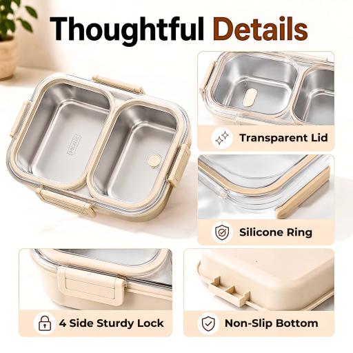 HomeBuddyPro 304 Stainless Steel Lunch Box 2/3/4 Compartments Anti-Leak Bento Box Set Bekas Makanan - image 4