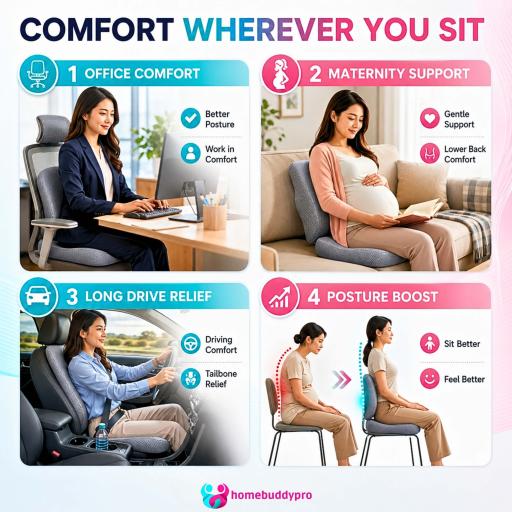 HomeBuddyPro Memory Foam Lumbar Support Cushion for Office Chair & Car, Ergonomic Back Cushion - image 9