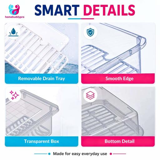 Refrigerator Freezer Storage Box with Drain Tray, Stackable Food Container - image 7