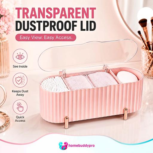 Dustproof Makeup Organizer Box with Transparent Cover, Cosmetic Storage Holder - image 2