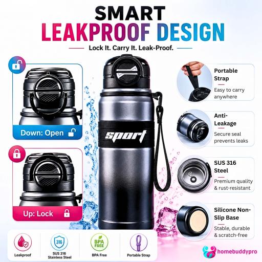 316 Stainless Steel Vacuum Insulated Tumbler 680ml, Leakproof BPA-Free Water Bottle - image 4