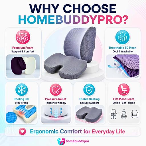 HomeBuddyPro Memory Foam Lumbar Support Cushion for Office Chair & Car, Ergonomic Back Cushion - image 8