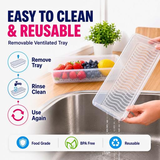 Refrigerator Freezer Storage Box with Drain Tray, Stackable Food Container - image 8