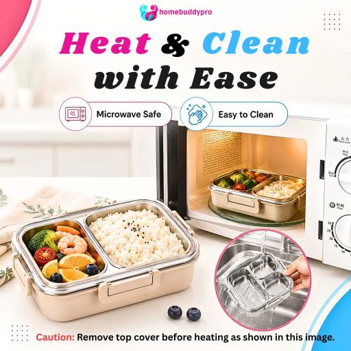 HomeBuddyPro 304 Stainless Steel Lunch Box 2/3/4 Compartments Anti-Leak Bento Box Set Bekas Makanan - image 8