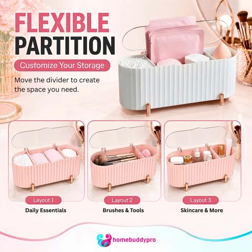 Dustproof Makeup Organizer Box with Transparent Cover, Cosmetic Storage Holder - image 3